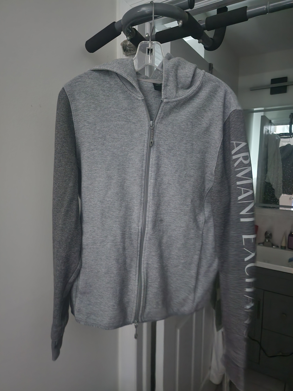 Armani Exchange Heather Gray Full-Zip Hooded Jacket. Unisex. S-M